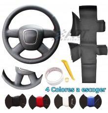 Black leather steering wheel cover for Audi A6 C6 sin multifunción