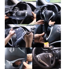MUEdie Funda para volante de automóvil Peugeot 308 2016 2017, color negro,  cuero artificial cosido a mano